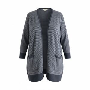 Women's Size 4X, 28W-30W Blue Striped Cardigan Terra & Sky, 3/4 Sleeves